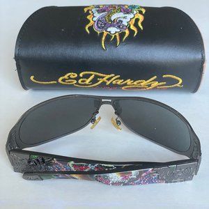 Ed Hardy Tattoo Swarovski Crystal Black Sunglasses & Embroidered Case